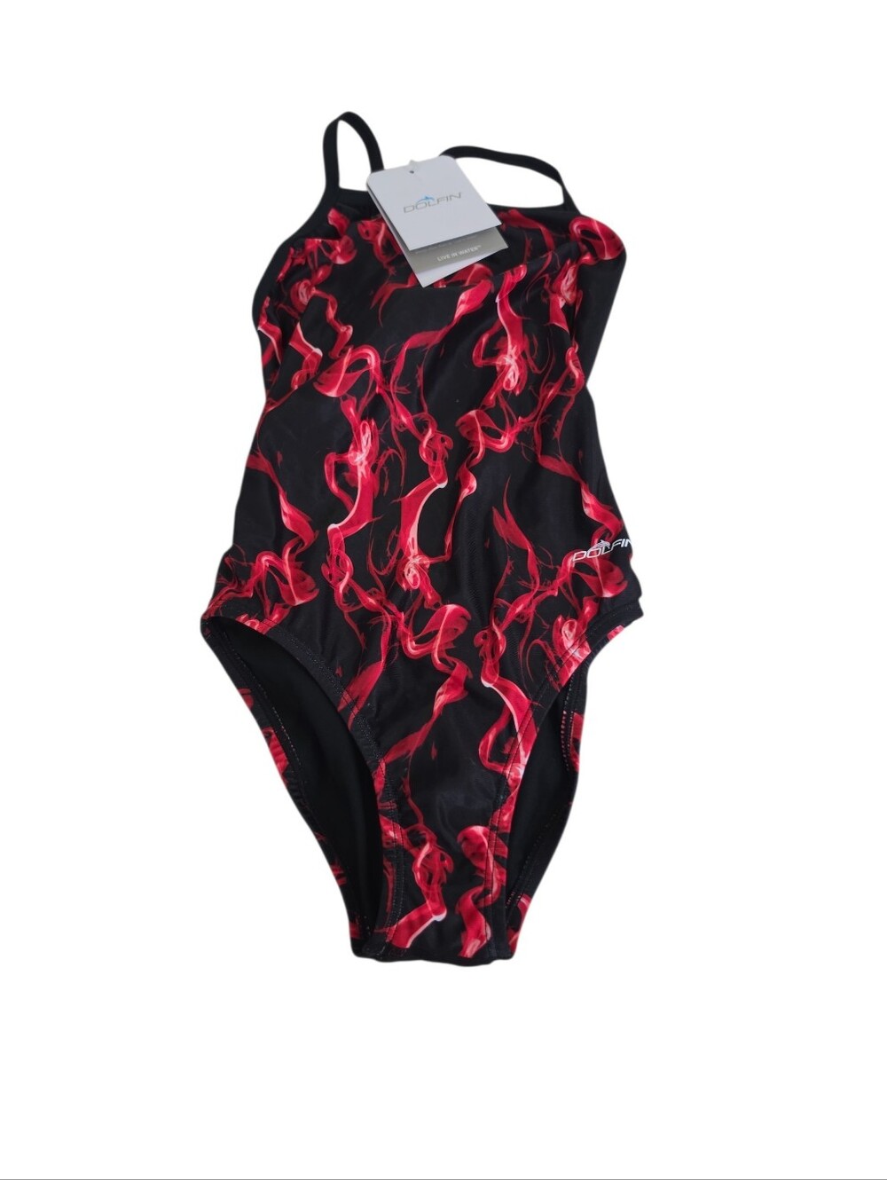 Dolfin Girls Black Swimsuit with Red Flame Design Size 26